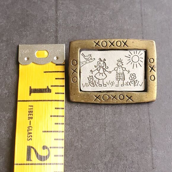 Vintage Jonette Jewelry Pin Girl & Boy Two Tone Metal Brooch 1.5" x 1" Signed JJ - Picture 5 of 7